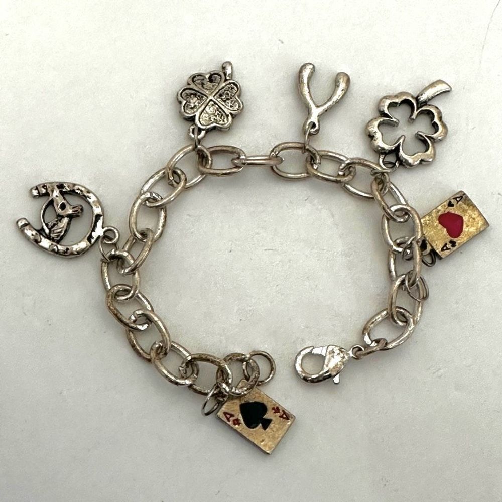 Silver tone lucky charm bracelet